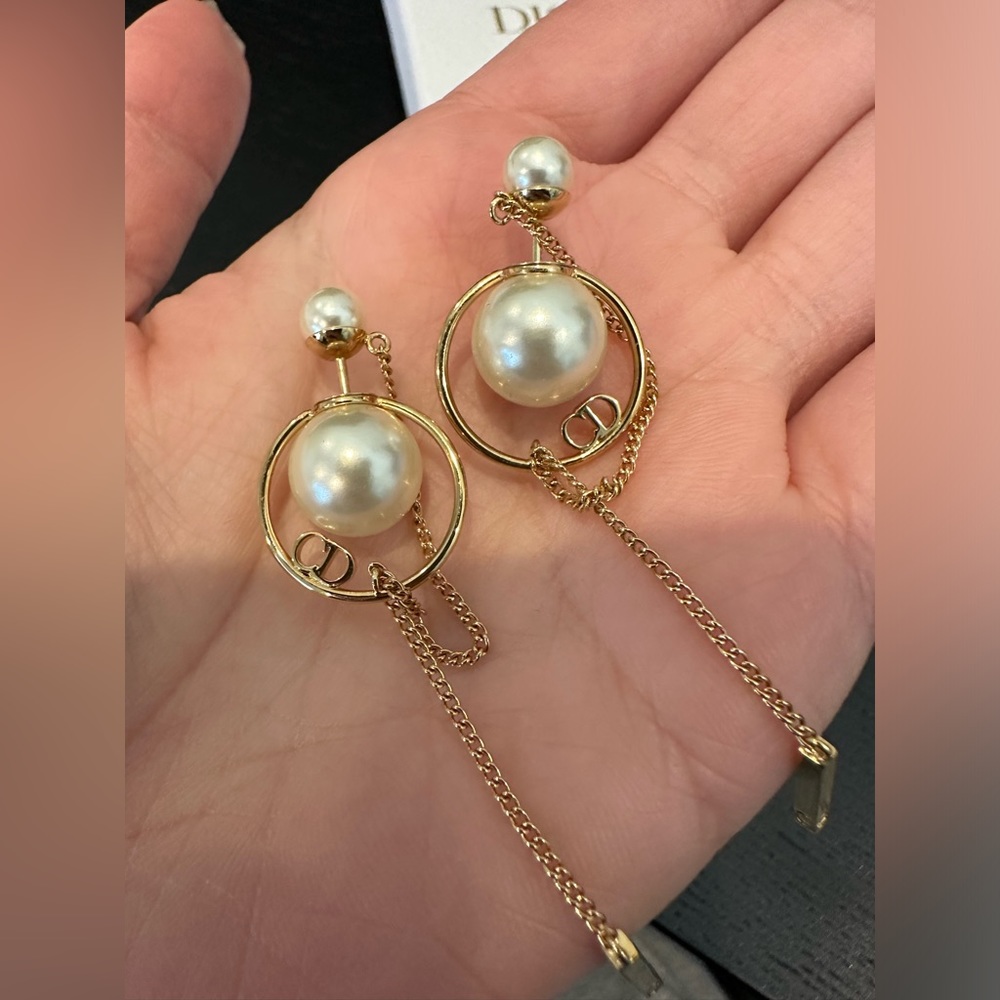 *sold elsewhere* Dior Pearl Tribales Dangle Chain Earrings Gold